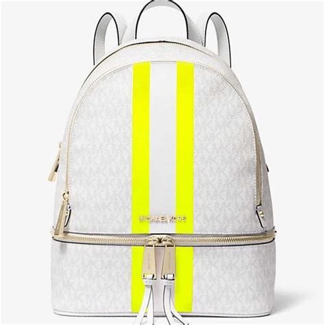 michael michael kors rhea medium striped logo and leather backpack|mk rhea medium backpack.